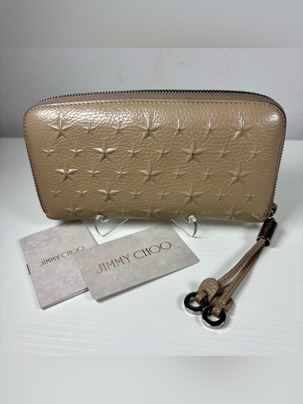 Jimmy Choo Embossed Stars Leather Zip Around Wallet